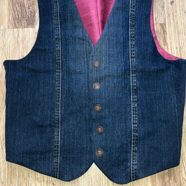 VINTAGE UNISEX DENIM WAISTCOAT SIZE L SMART!