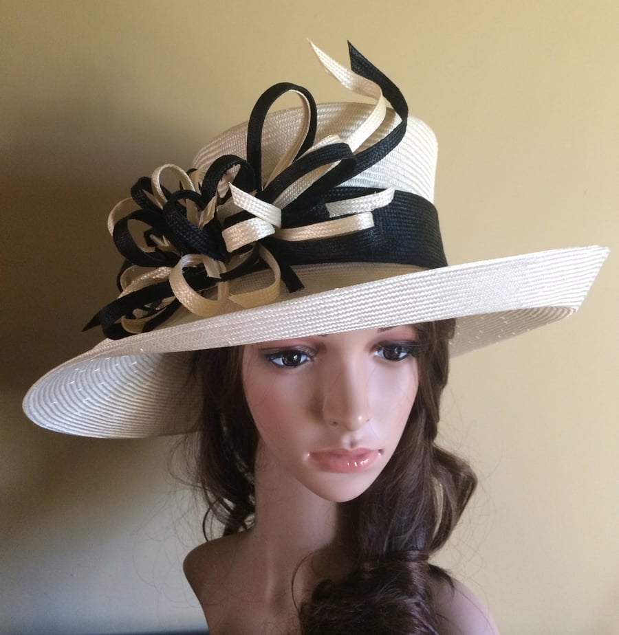 Bespoke Cream & Black hat Mother of the bride, Race days & Weddings