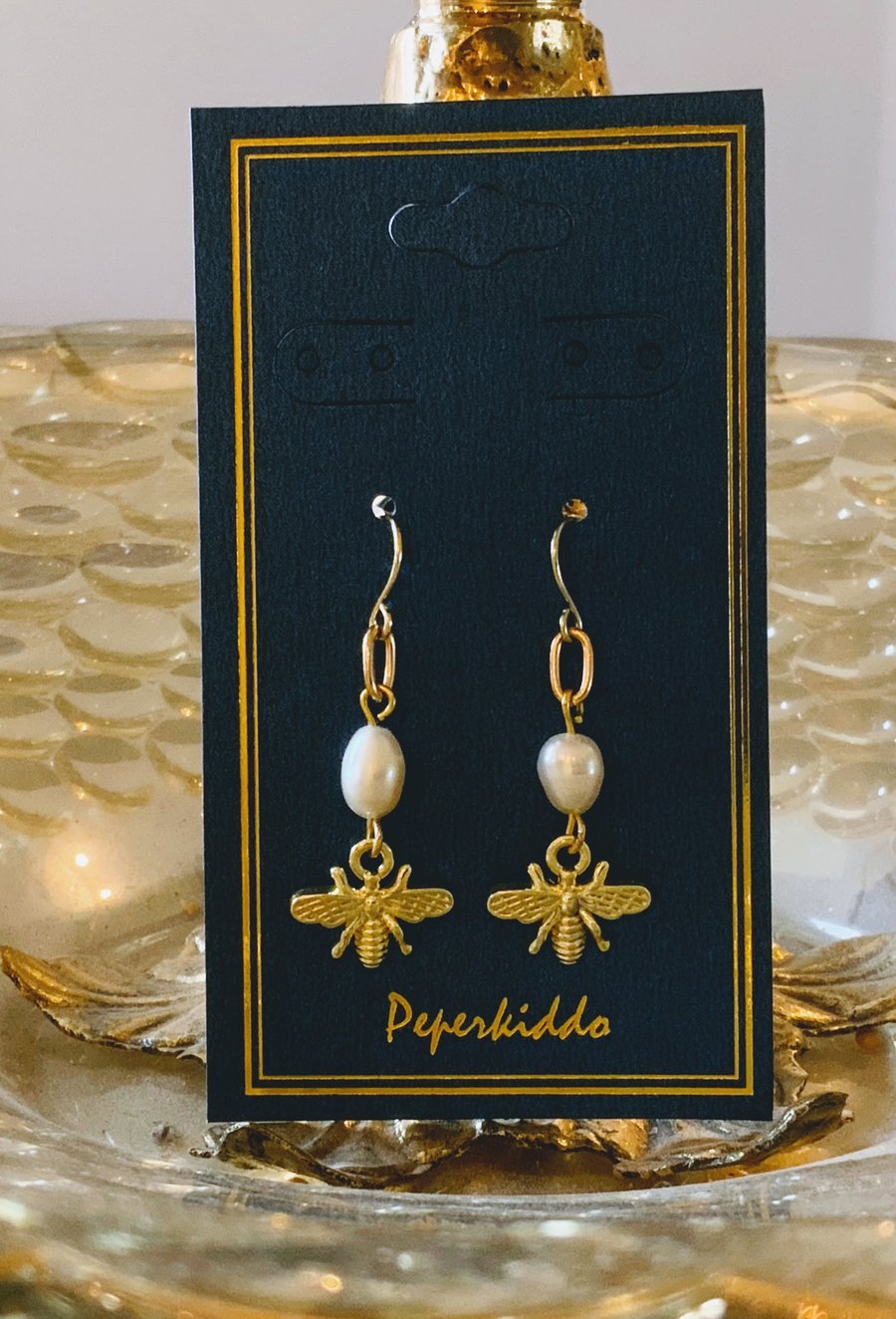 Freshwater Pearls & Bumble Bee Earrings.
