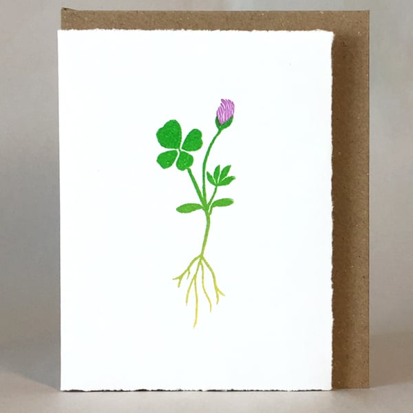 Good Luck Four Leaf Clover - Linocut Card