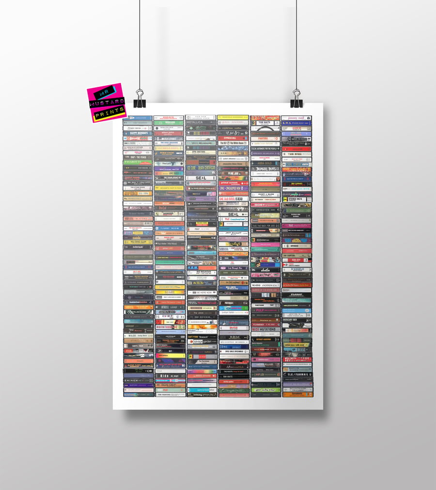 The Ultimate 1990s Music Print - Over 300 '90s Albums in Cassette Form