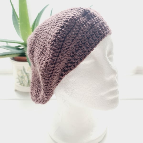 Winter Grape Beret Hat, Aran Yarn