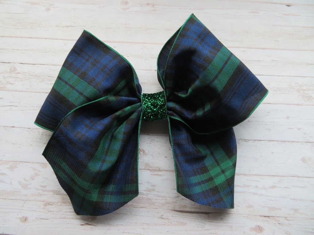 Black Watch Tartan Retro Style Clip In Hair Bow