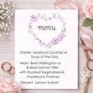 Personalised Wedding Menu Card  Lilac Love Heart