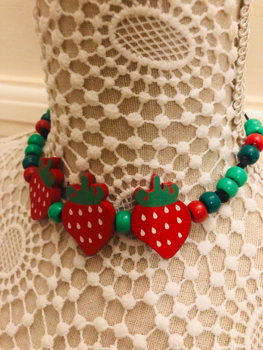 Handmade strawberry choker beads necklace 