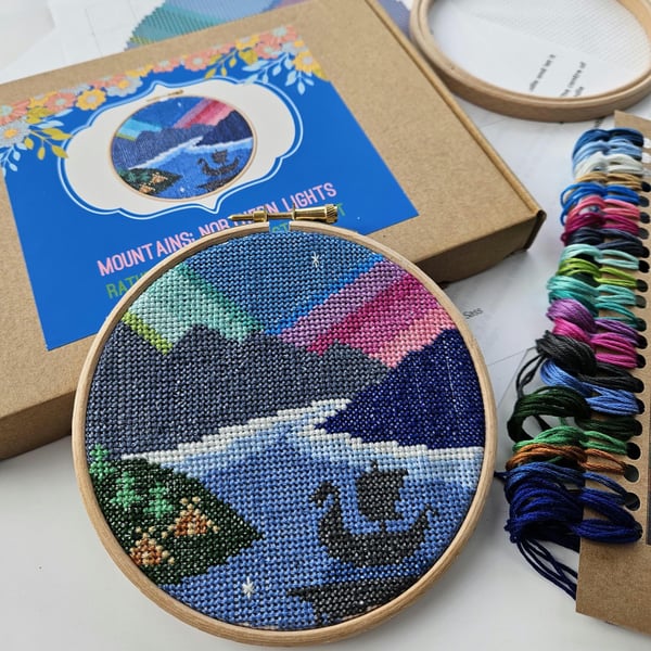 Mountains Northern Lights Cross Stitch Kit