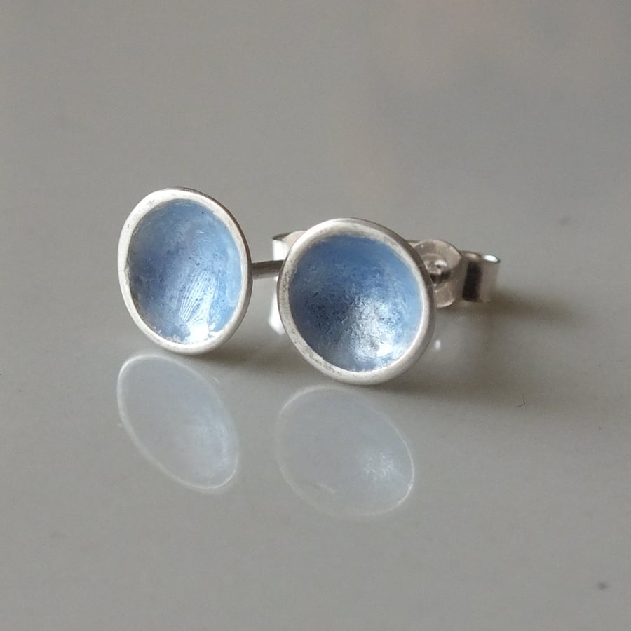 Ice blue enamelled silver studs