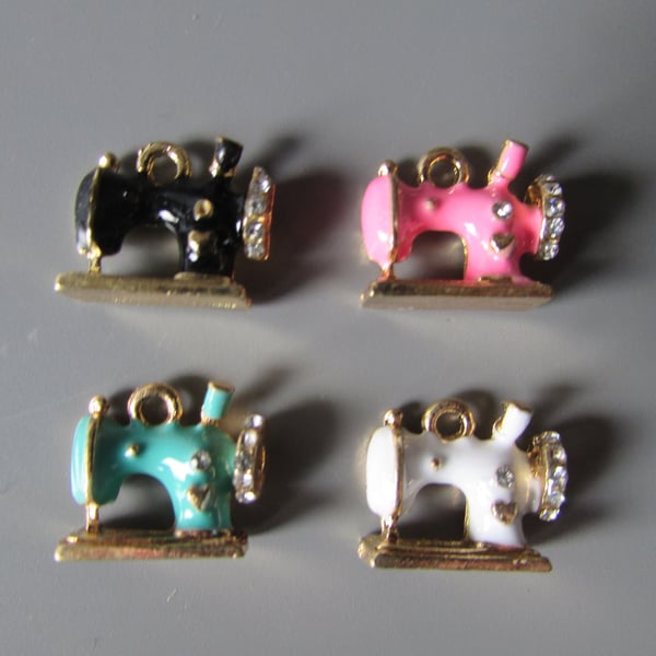 Sewing Machine charm pendant with Diamantes 4 colours to choose