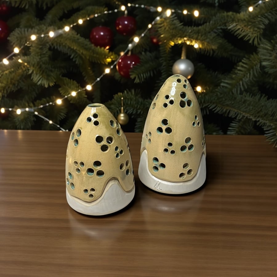 Set of 2 Handcrafted Christmas Tree Tea Light Holders