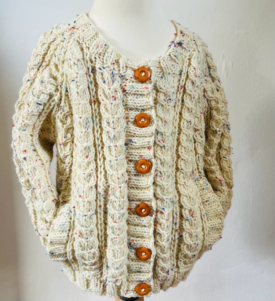 Hand Knitted Cable Pattern Cardigan To Fit Age 3-4 years