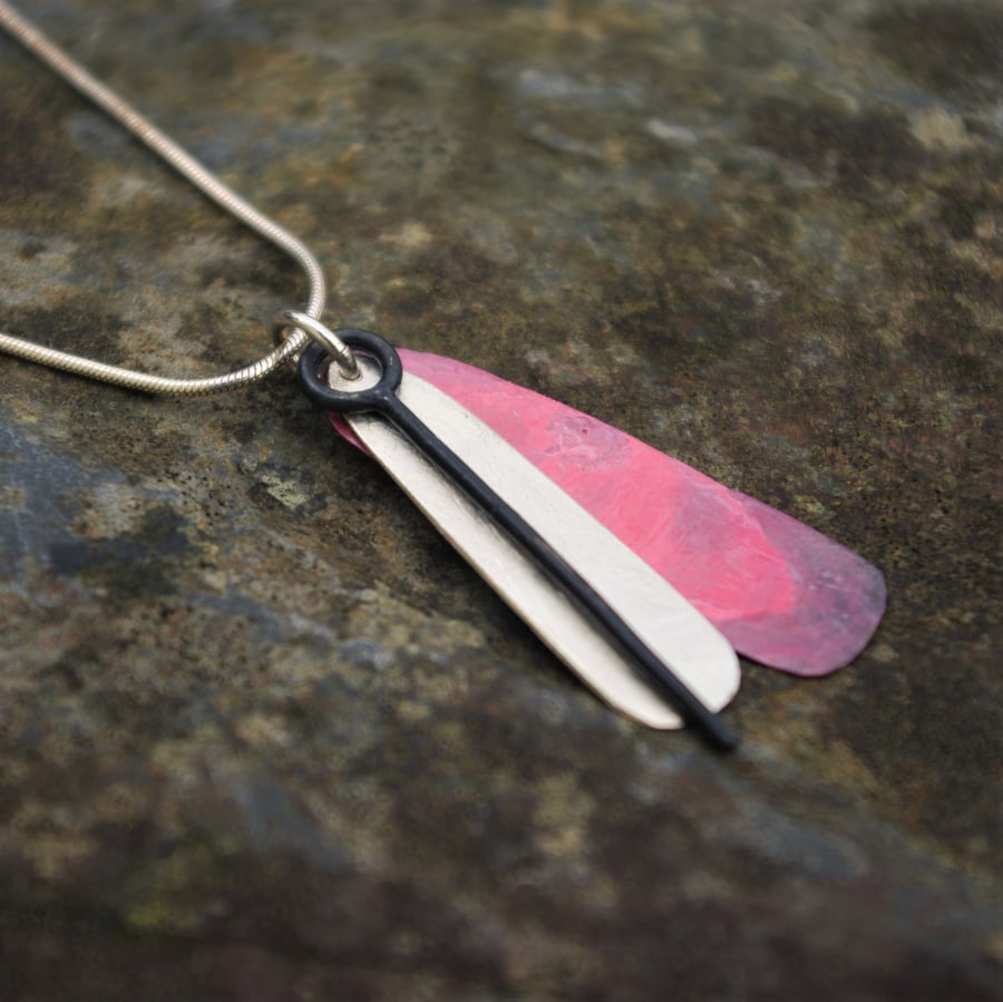 Silver and Black Oxidised Silver with Red Copper Necklace