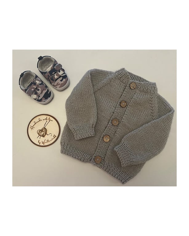 Made To Order Handknitted Calendula Aran Baby Cardigan 4 sizes. Any colour.