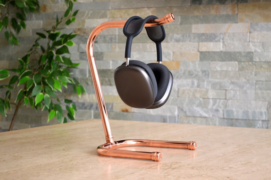 Handmade Copper Headphone Stand, Curved Design