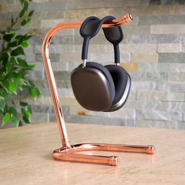 Handmade Copper Headphone Stand, Curved Design