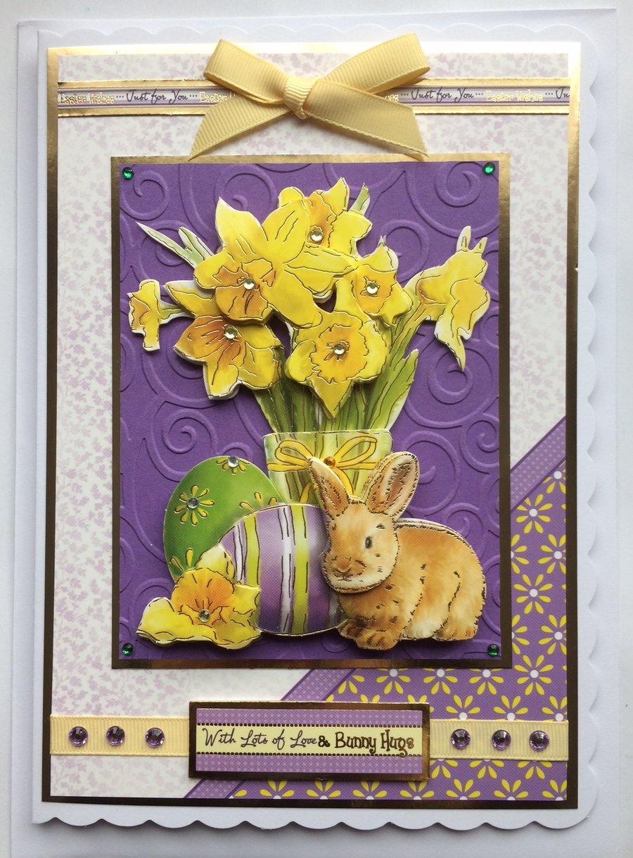 3D Luxury Handmade Card Easter Wishes With Lots of Love and Bunny Hugs