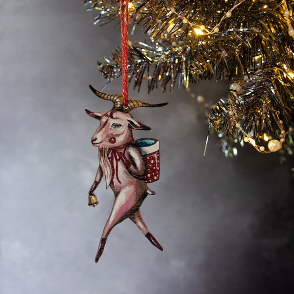Double sided Yule goat festive hanging decoration