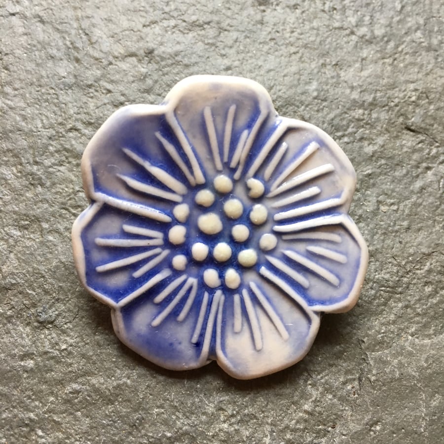 Porcelain wild rose brooch, blue, white, mothers day The Porcelain Menagerie