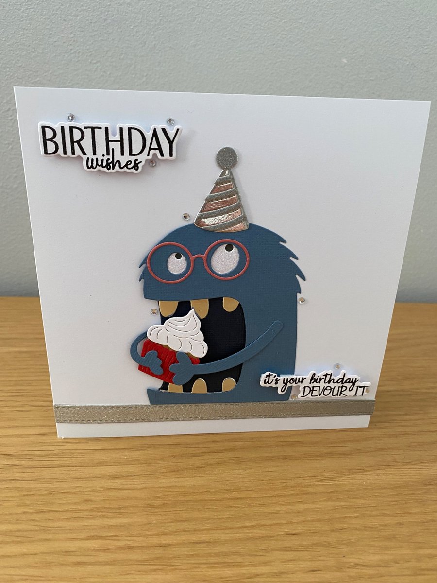 Handmade Birthday Monster Card – Pizza Party Fun