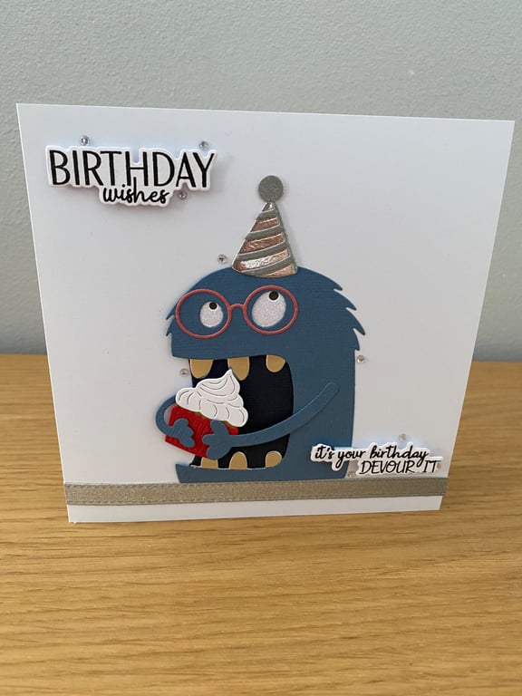 Handmade Birthday Monster Card – Pizza Party Fun