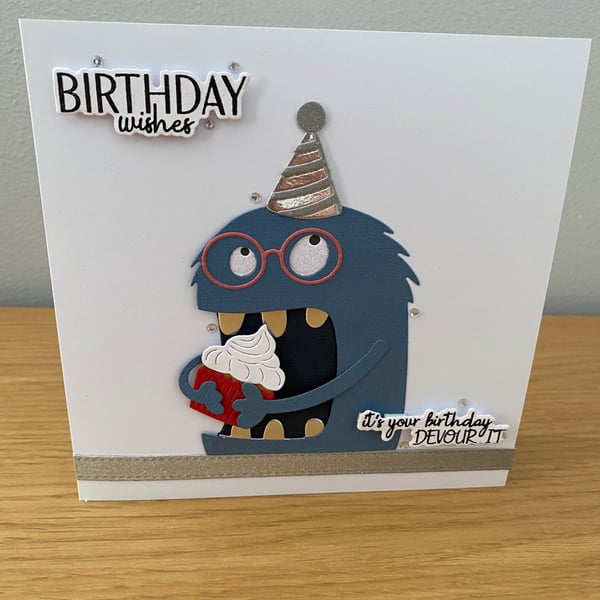 Handmade Birthday Monster Card – Pizza Party Fun