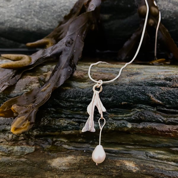 Silver Seaweed and Freshwater Pearl Necklace