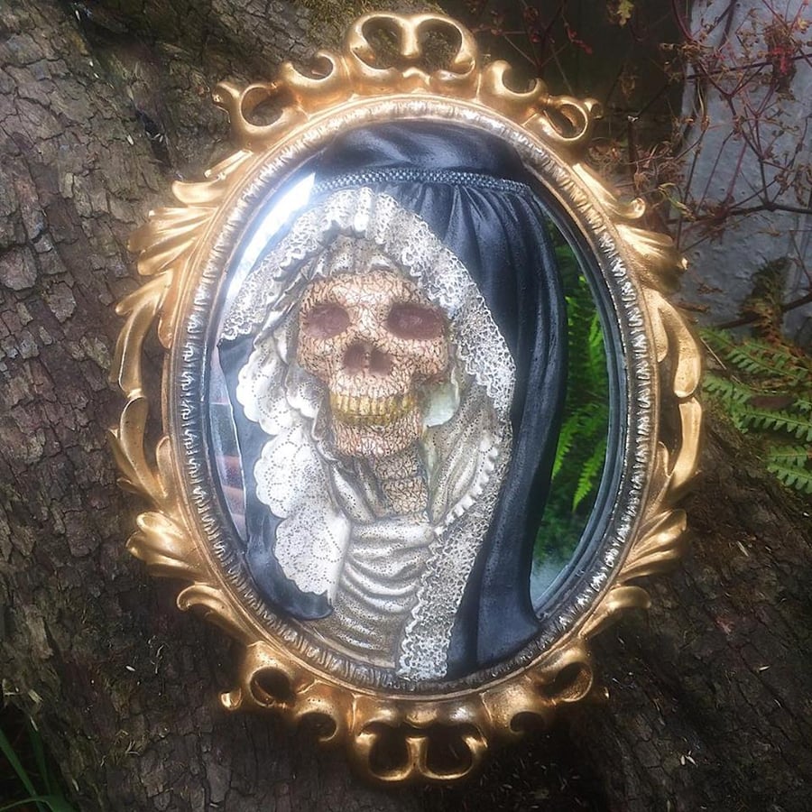 Gothic Santa Muerte Death Macabre Skeleton Wall Mirror