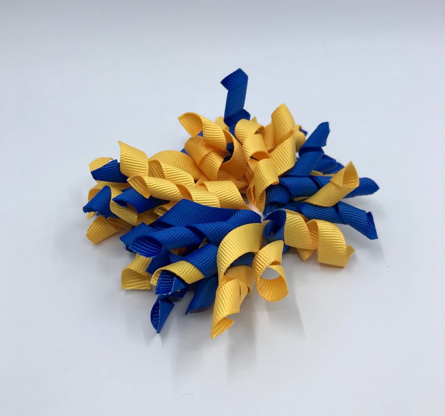 3 inch Royal Blue and Yellow Gold Curly Corkers on Clips (pair)