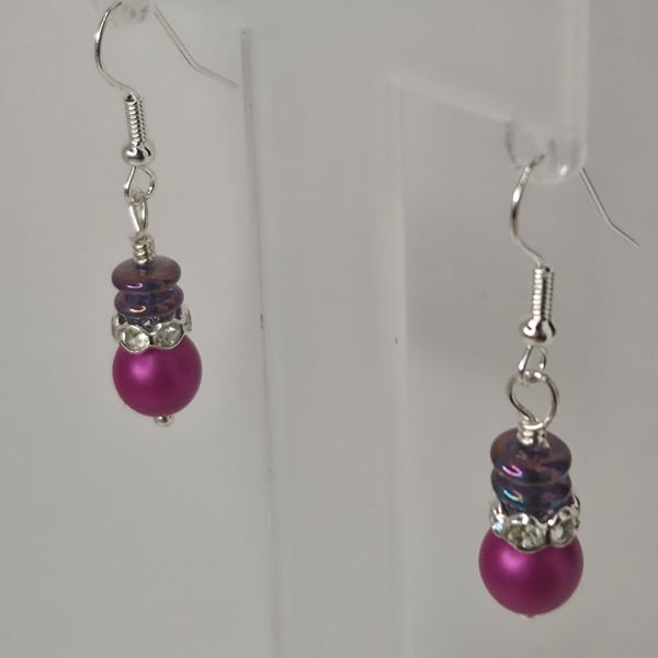 Plum and Crystal Shine Earrings 