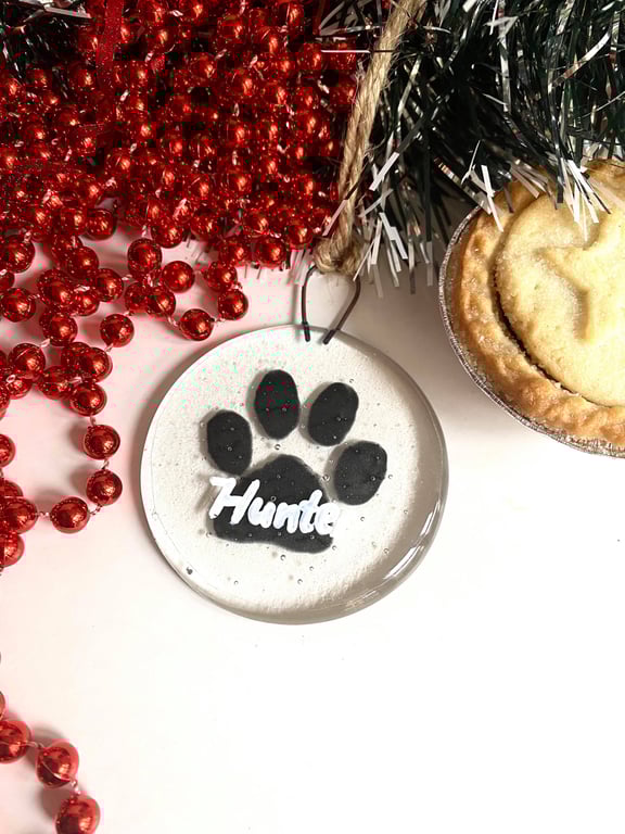 Fused Glass Personalised Dog Cat Bauble Hanging Decoration
