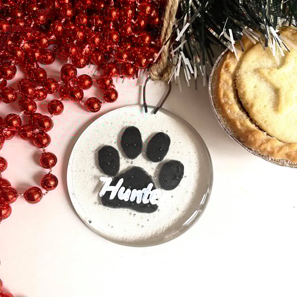Fused Glass Personalised Dog Cat Bauble Hanging Decoration