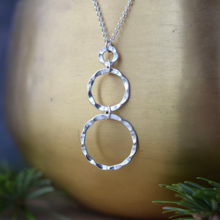 Textured Sterling Silver Necklace - Geometric Circle Pendant