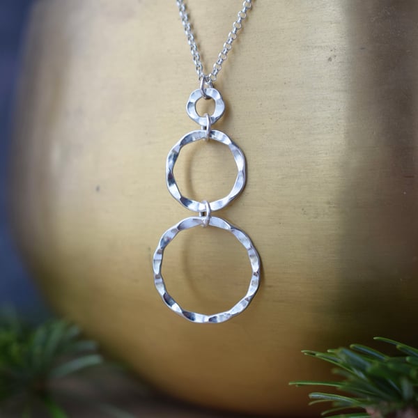 Textured Sterling Silver Necklace - Geometric Circle Pendant