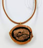 Handmade Dormouse Wildlife Pendant - Cast in Bronze Resin, Polished Walnut Shell