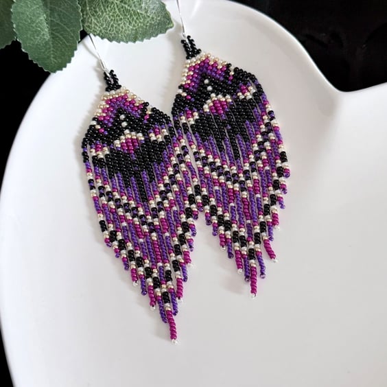 Seed Bead Fringe Earrings in Gothic Inspired Colours