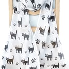 Handprinted Organic Cotton Cats Long Scarf Tassles White and Black 