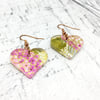 Hydrangea heart shaped Japanese washi paper and acrylic dangle earrings
