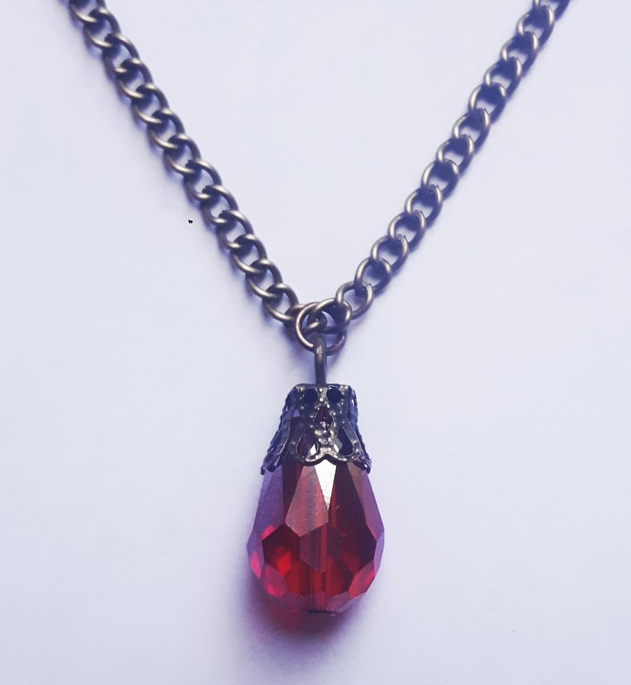 Bronze Red Crystal Teardrop Boho Bohemian Necklace