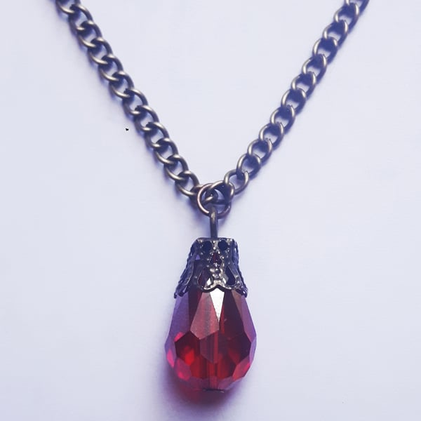 Bronze Red Crystal Teardrop Boho Bohemian Necklace
