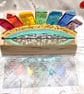 Fused Glass Rainbow Seaside Town set in Handcrafted Oak - Image 2