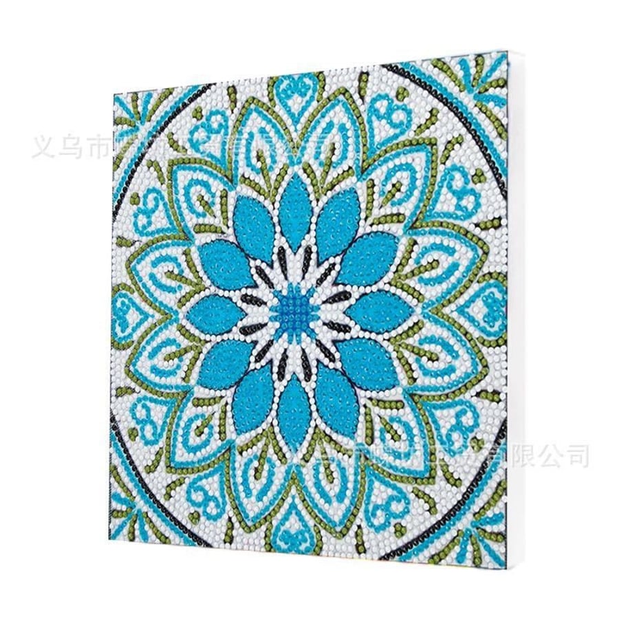 5D DIY Diamond Painting Blue Mandala Medallion Wall Canvas On Frame Kit Crystal 