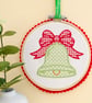 Christmas Decoration Ornament: Embroidered Hoop 14cm (5.5") Xmas Bell