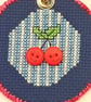Cherry Cross Stitch round Keyring with Button Faces - Image 4