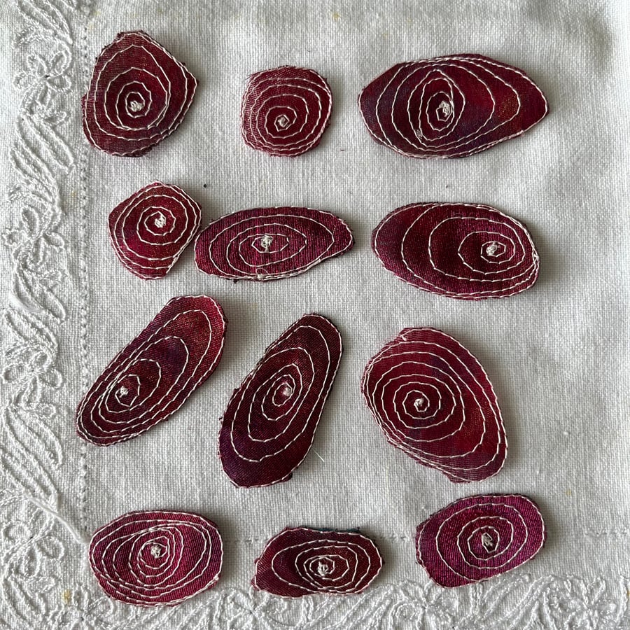 12 Free Motion Embroidery Organza Spiral  Embellishments Card Making 