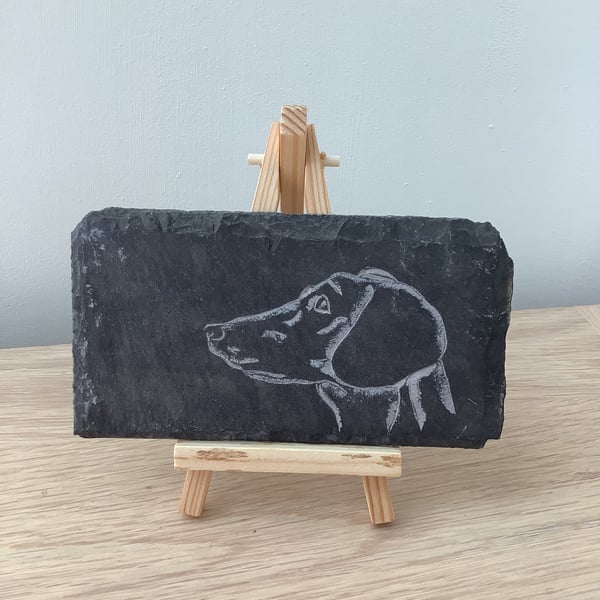 Dachshund Hound Dog Head Profile - original art picture hand carved on slate