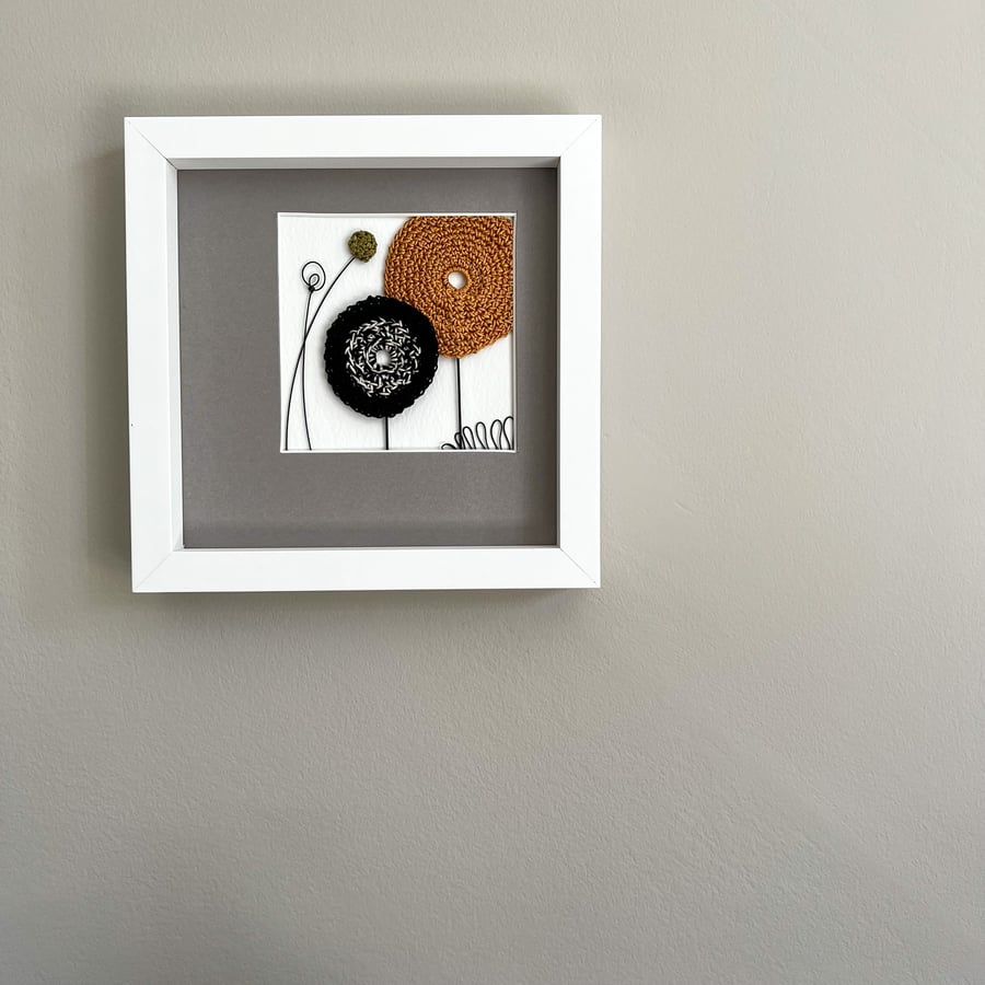 Framed Flowers - Black, Caramel & Olive Circles