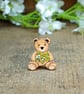 Mistletoe Christmas Bear Pin, Handmade Tiny Wooden Teddy Brooch, Festive Gift