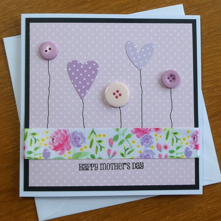 Button Flowers Mother's Day Card - Pink Polka Dots