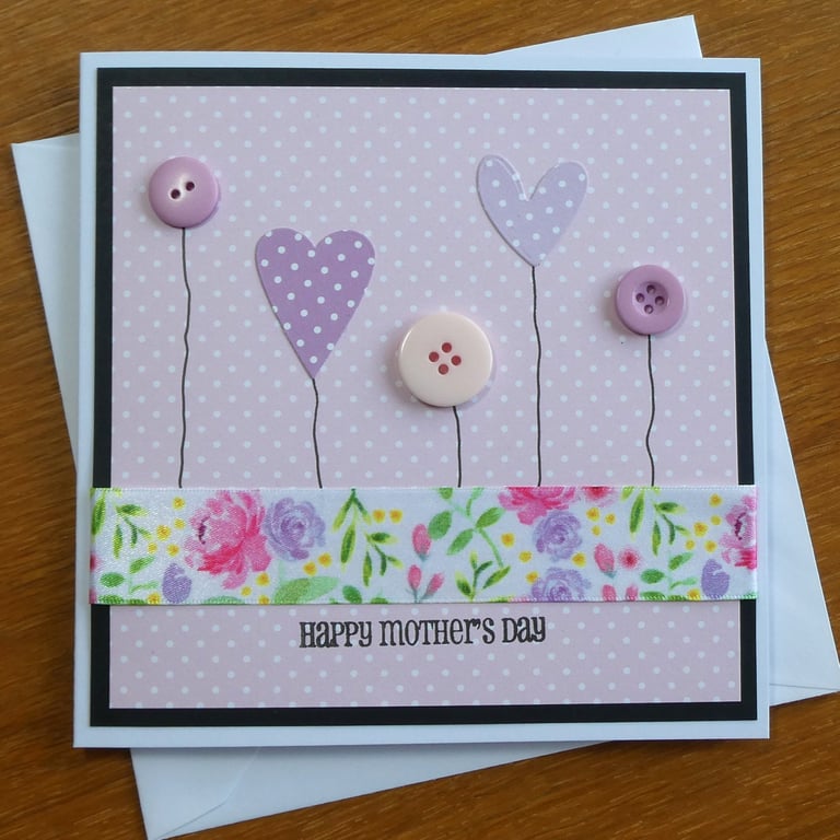 Button Flowers Mother's Day Card - Pink Polka Dots