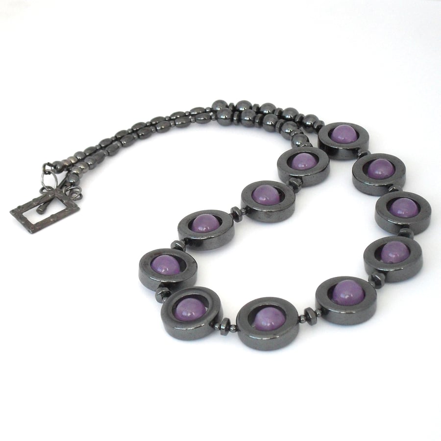 Hematite and lavender purple handmade necklace