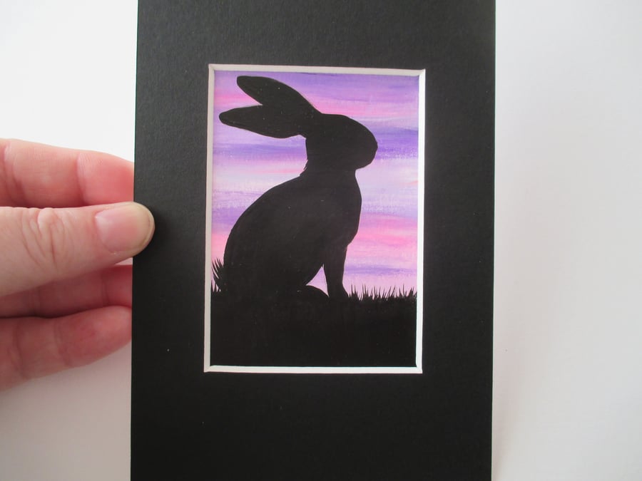 ACEO Bunny Rabbit Original Painted in Mount Mounted Art Picture